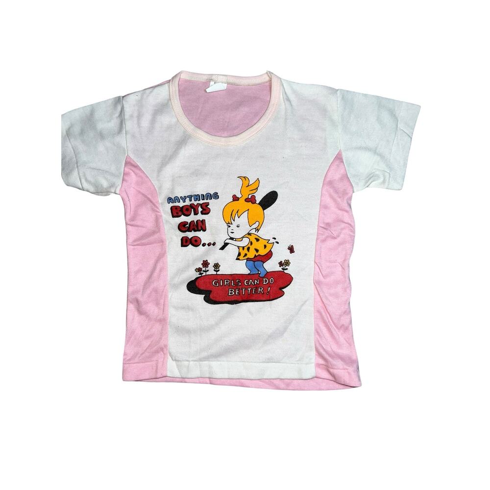 Vintage Flinstone Bam Bam single stitch girls pink graphic t-shirt 6